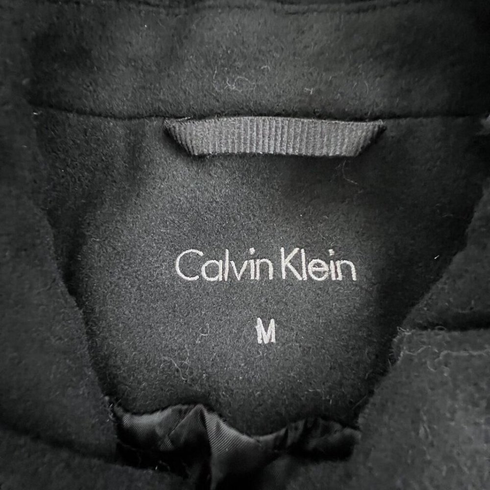 Calvin Klein Men Coat Wool Blend Size MEDIUM Black Hidden Zipper Snap Collared - Picture 4 of 8